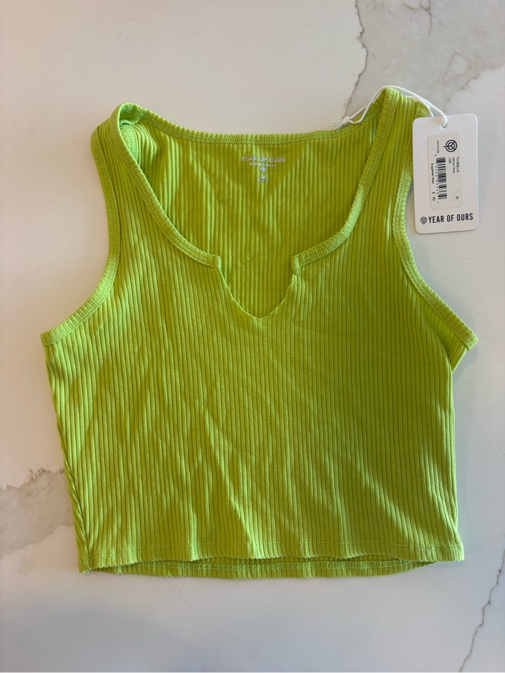Year of Ours Neon Lime Ribbed V-Notch Crop Tank & matching leggings